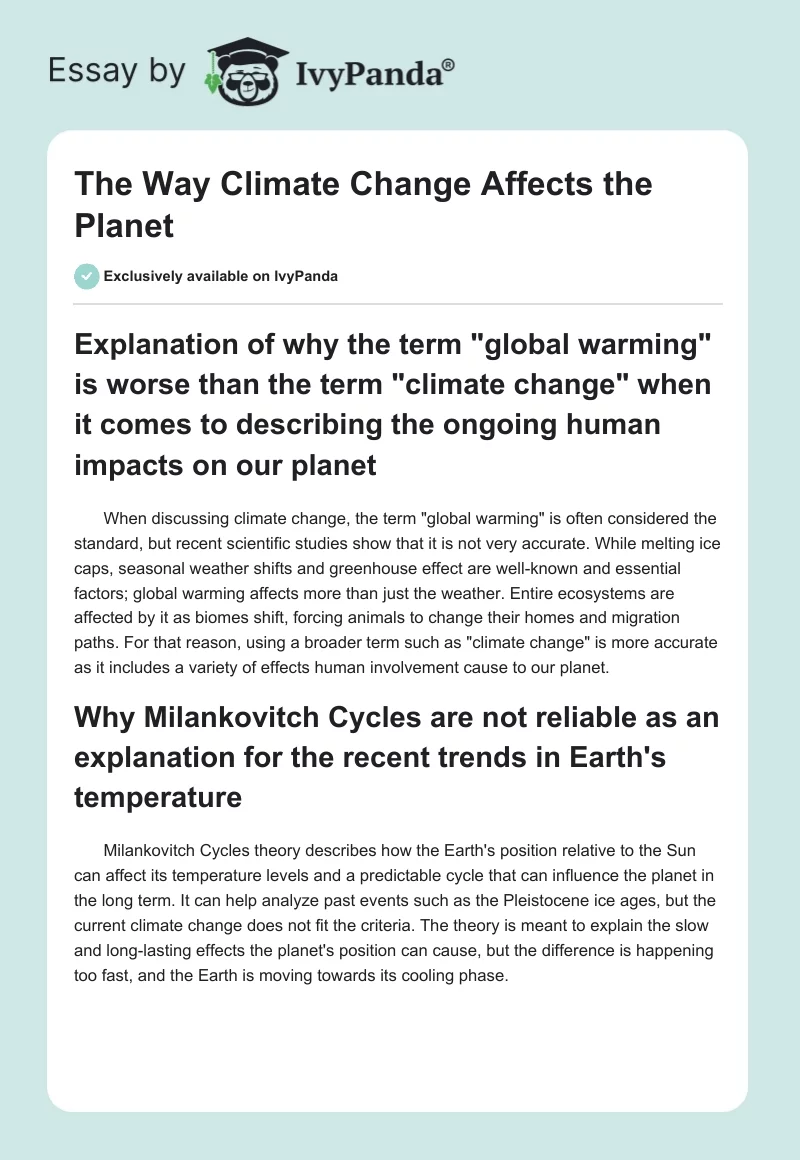 The Way Climate Change Affects the Planet. Page 1