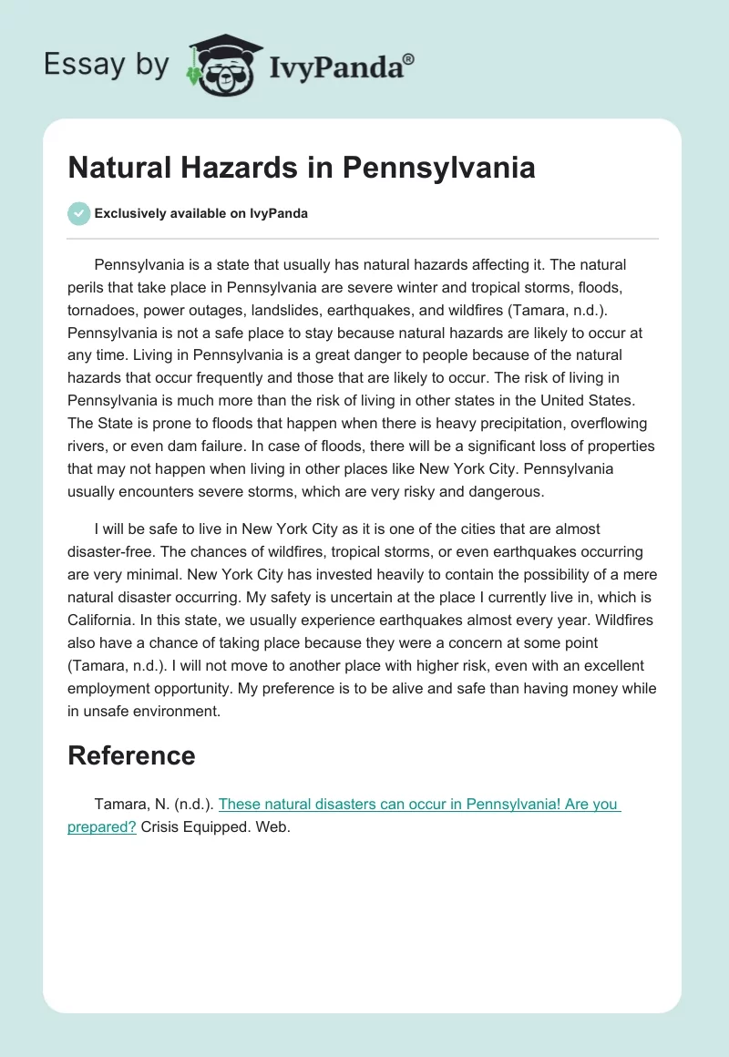 Natural Hazards in Pennsylvania. Page 1