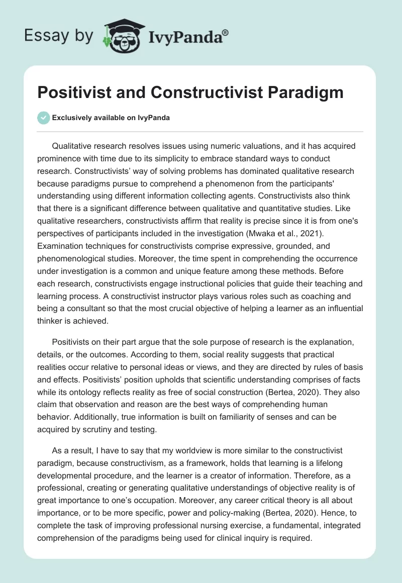 Positivist and Constructivist Paradigm. Page 1