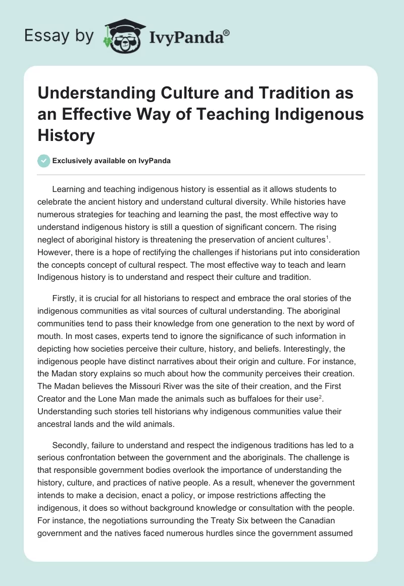 Understanding Culture and Tradition as an Effective Way of Teaching Indigenous History. Page 1