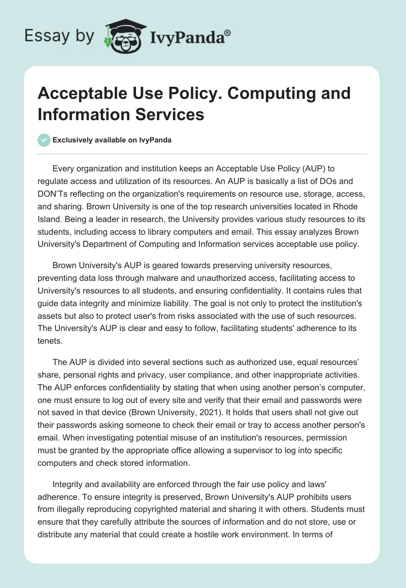 Acceptable Use Policy. Computing and Information Services. Page 1