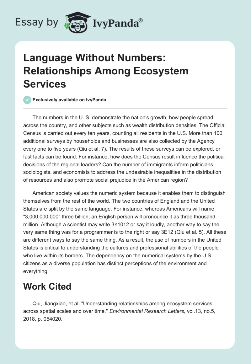 Language Without Numbers: Relationships Among Ecosystem Services. Page 1