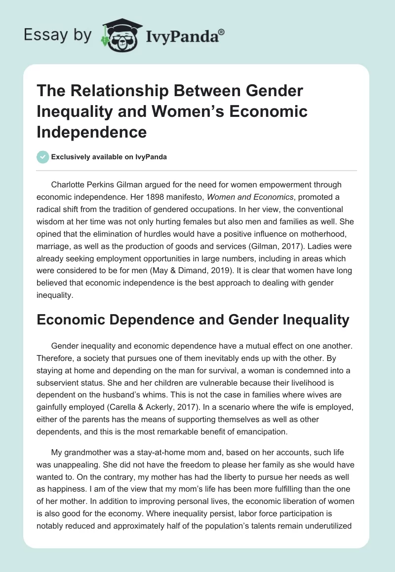 The Relationship Between Gender Inequality and Women’s Economic Independence. Page 1