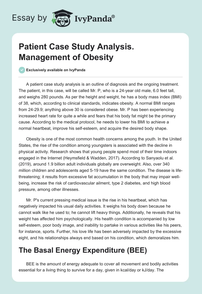 Patient Case Study Analysis. Management of Obesity. Page 1
