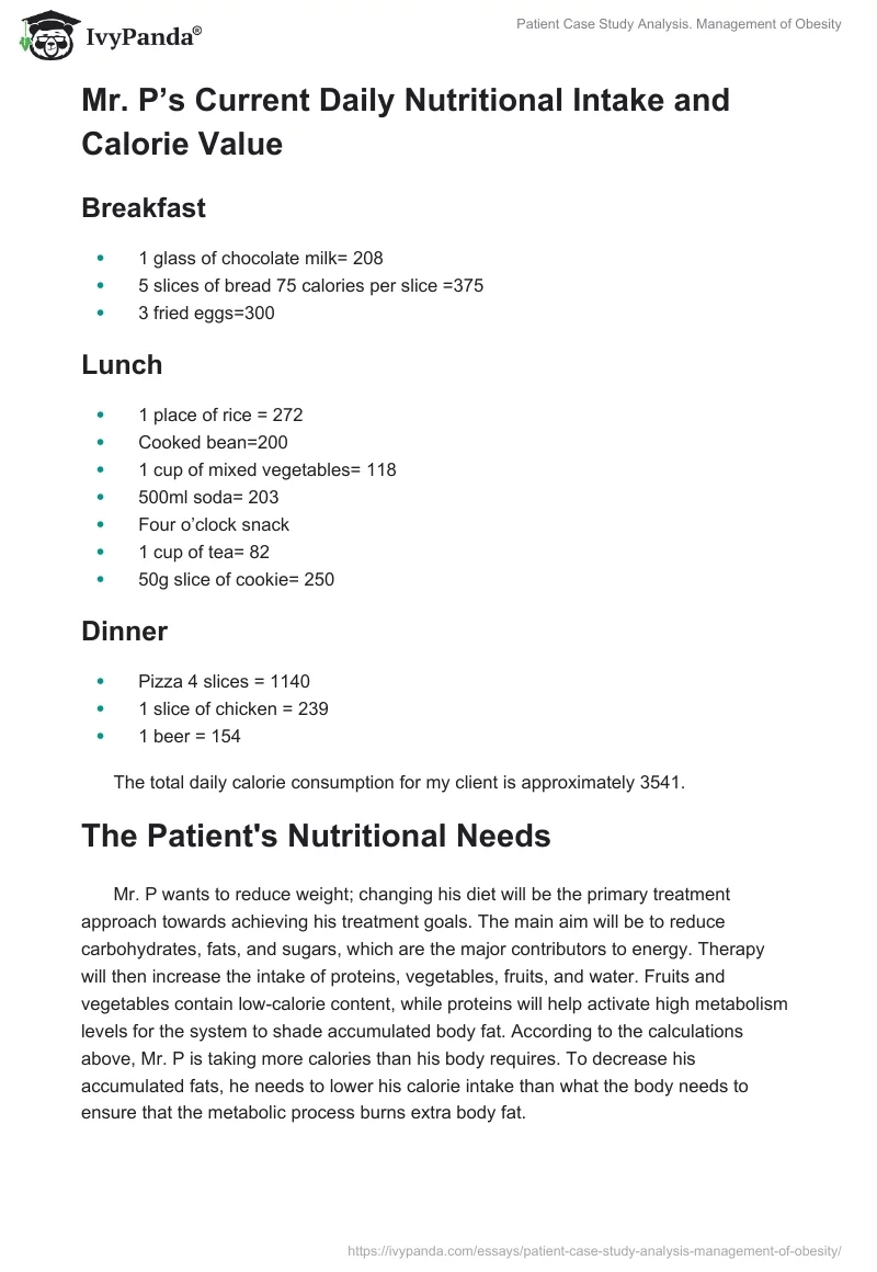 Patient Case Study Analysis. Management of Obesity. Page 3