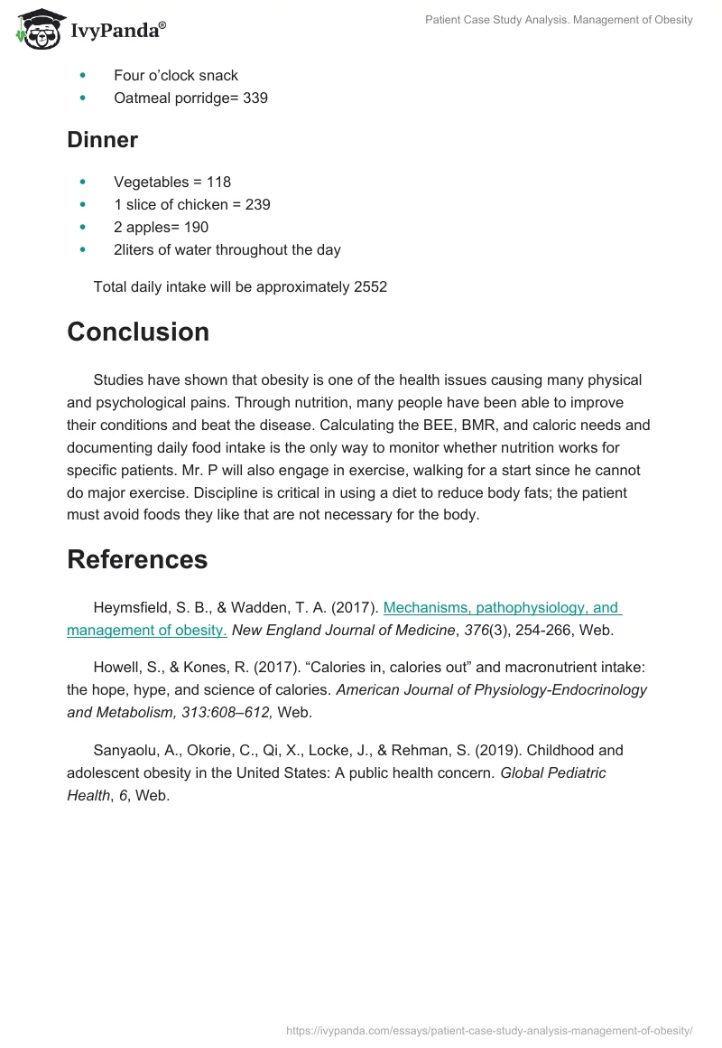 Patient Case Study Analysis. Management of Obesity. Page 5