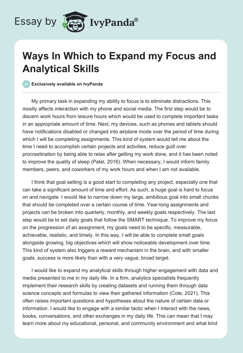 Ways In Which to Expand my Focus and Analytical Skills. Page 1
