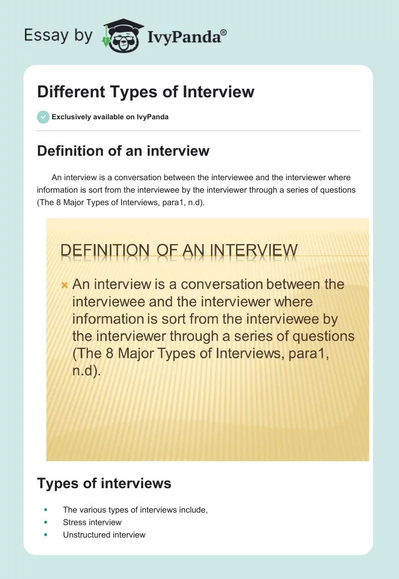 Different Types of Interview. Page 1