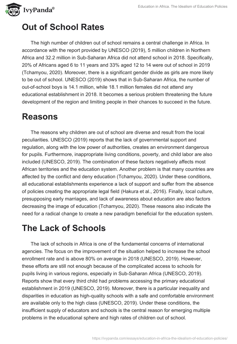 Education in Africa. The Idealism of Education Policies. Page 2