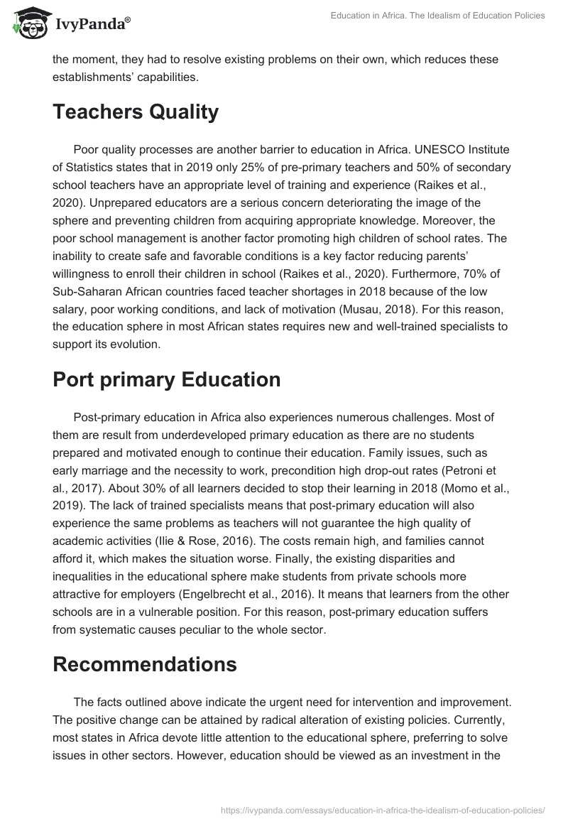 Education in Africa. The Idealism of Education Policies. Page 4