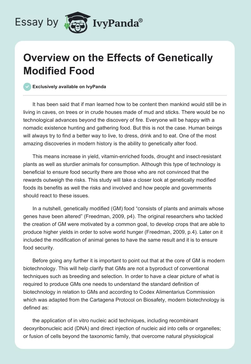 Overview on the Effects of Genetically Modified Food. Page 1