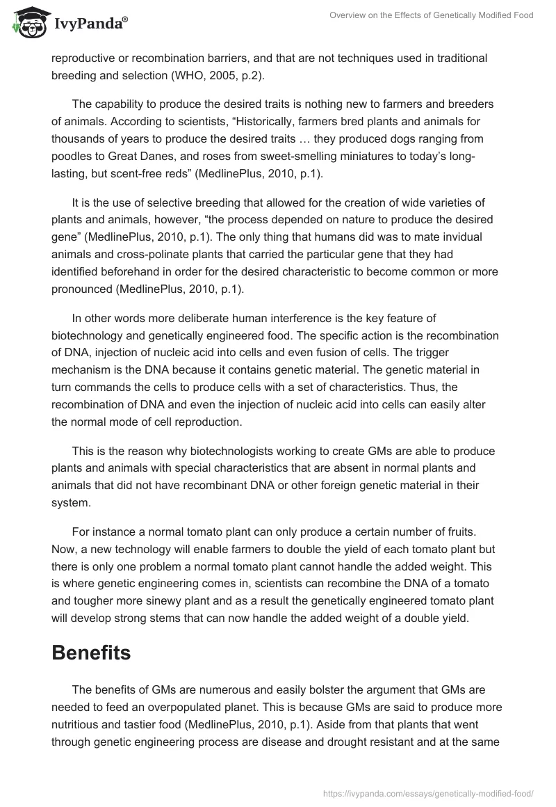 Overview on the Effects of Genetically Modified Food. Page 2