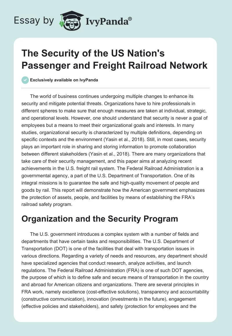 The Security of the US Nation's Passenger and Freight Railroad Network. Page 1