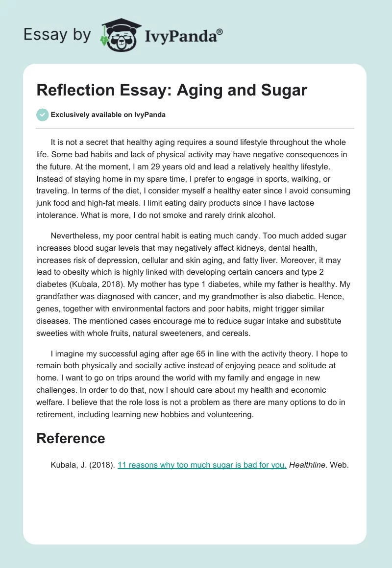 Reflection Essay: Aging and Sugar. Page 1