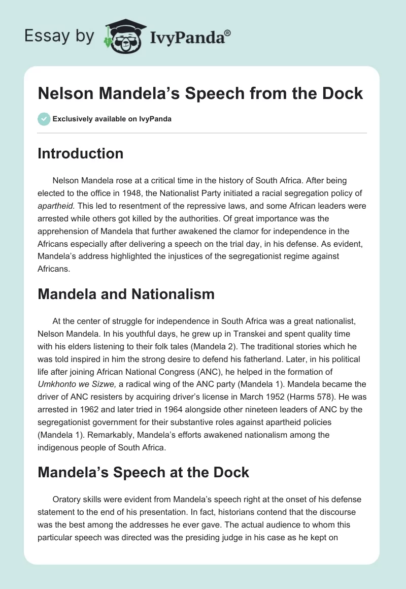 Nelson Mandela’s Speech from the Dock. Page 1