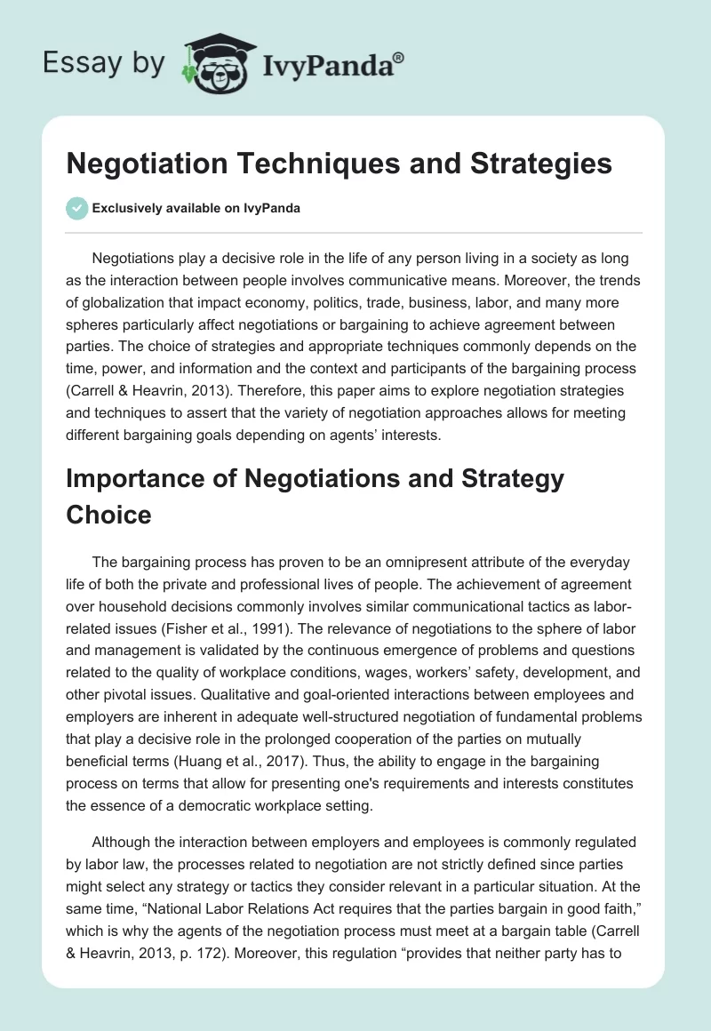 Negotiation Techniques and Strategies. Page 1