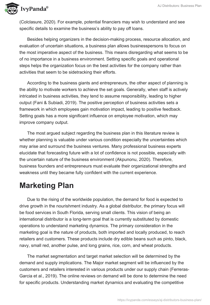 AJ Distributors: Business Plan. Page 4