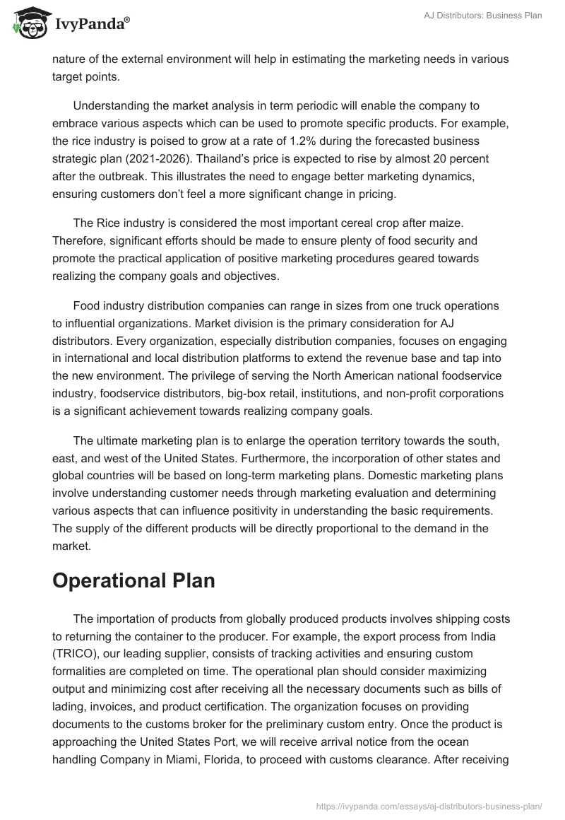 AJ Distributors: Business Plan. Page 5