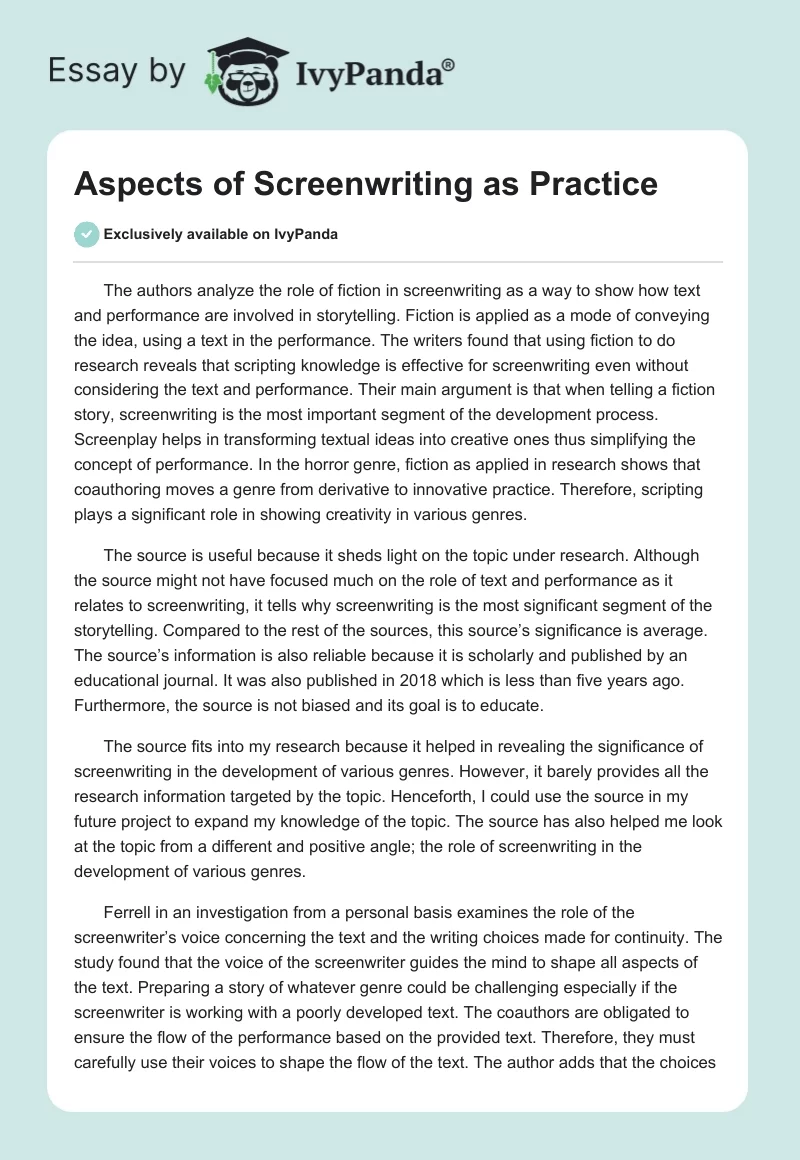 Aspects of Screenwriting as Practice. Page 1