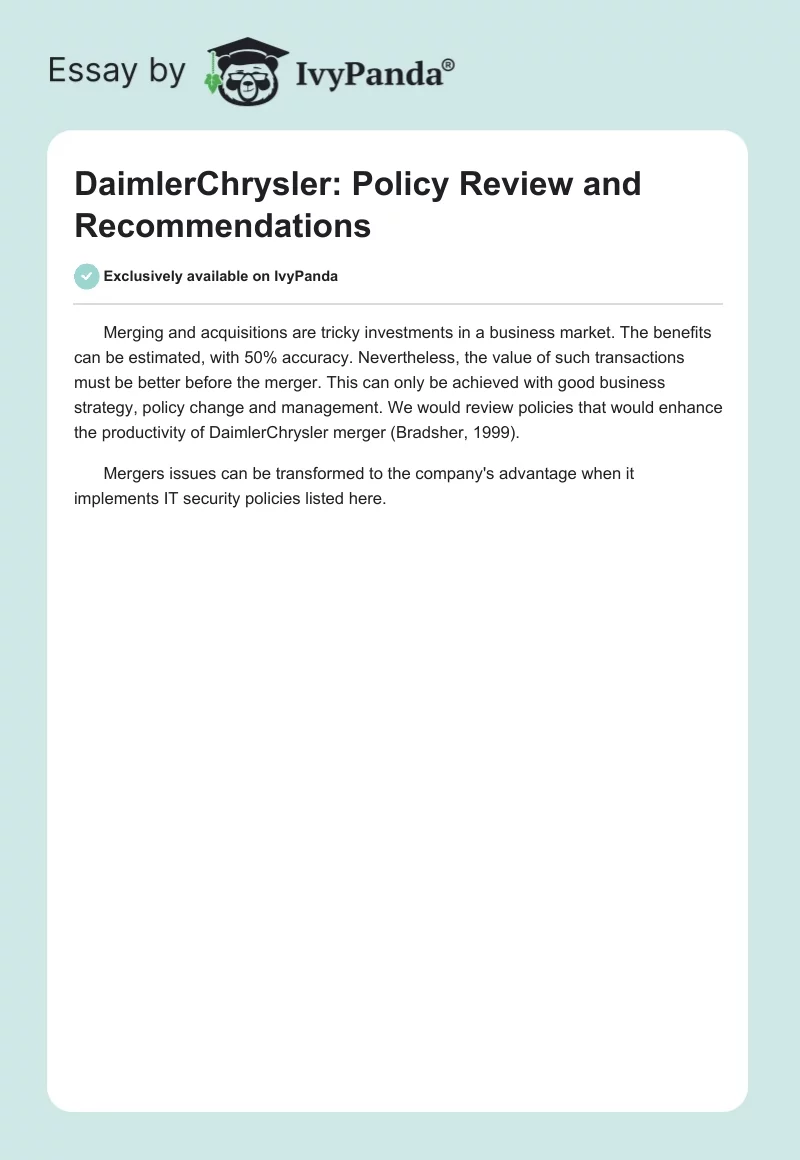 DaimlerChrysler: Policy Review and Recommendations. Page 1