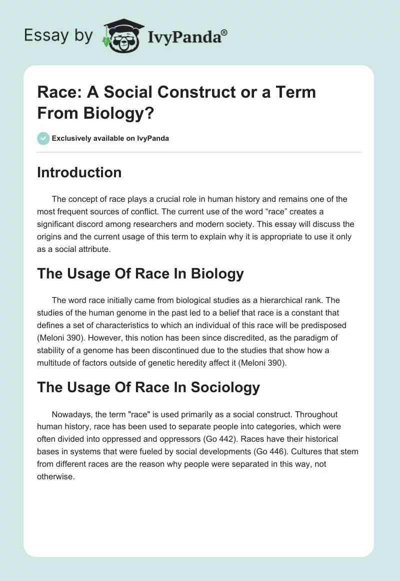 Race: A Social Construct or a Term From Biology?. Page 1