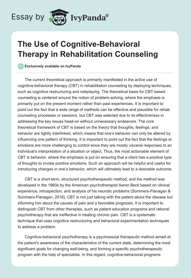 The Use of Cognitive-Behavioral Therapy in Rehabilitation Counseling. Page 1