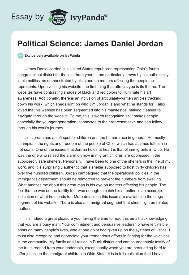 Political Science: James Daniel Jordan. Page 1