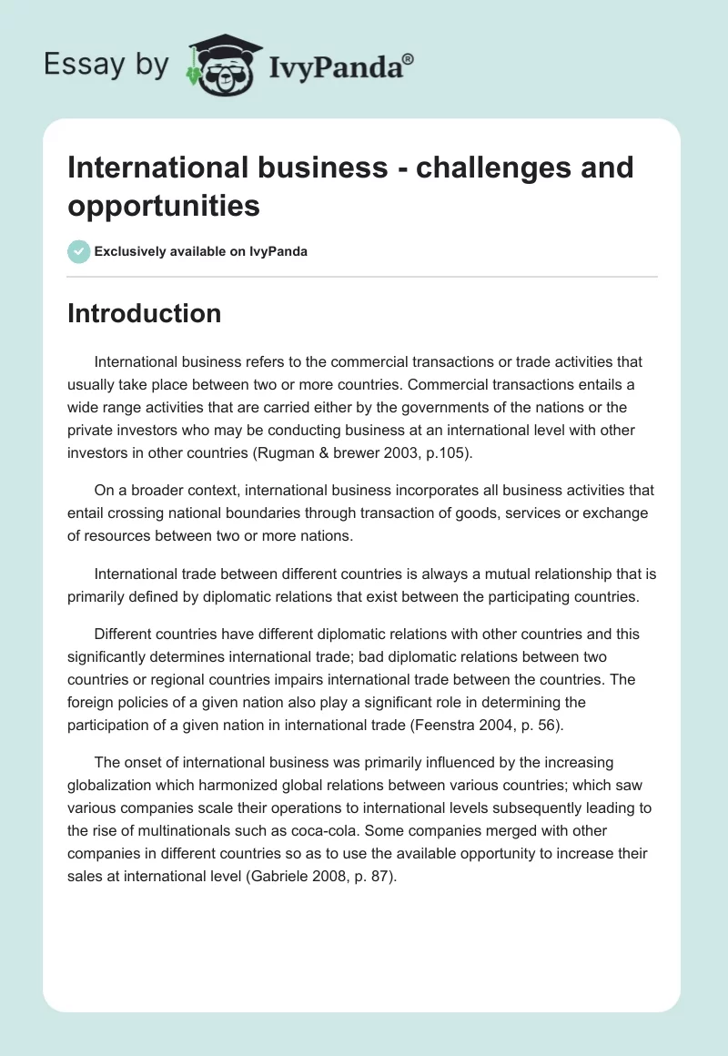 International Business - Challenges and Opportunities. Page 1