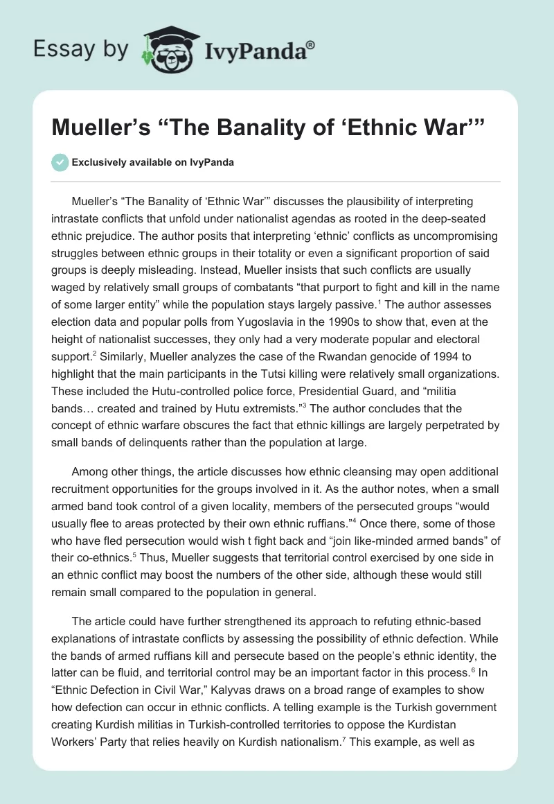 Mueller’s “The Banality of ‘Ethnic War’”. Page 1