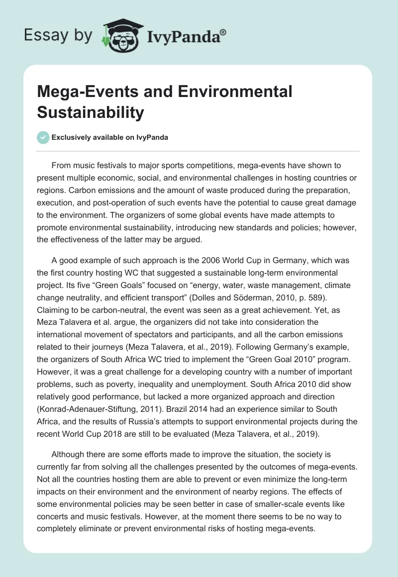 Mega-Events and Environmental Sustainability. Page 1