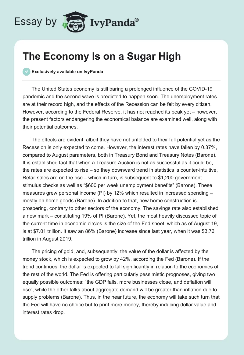 The Economy Is on a Sugar High. Page 1