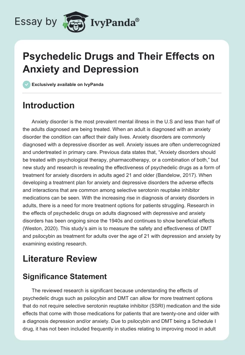 Psychedelic Drugs and Their Effects on Anxiety and Depression. Page 1
