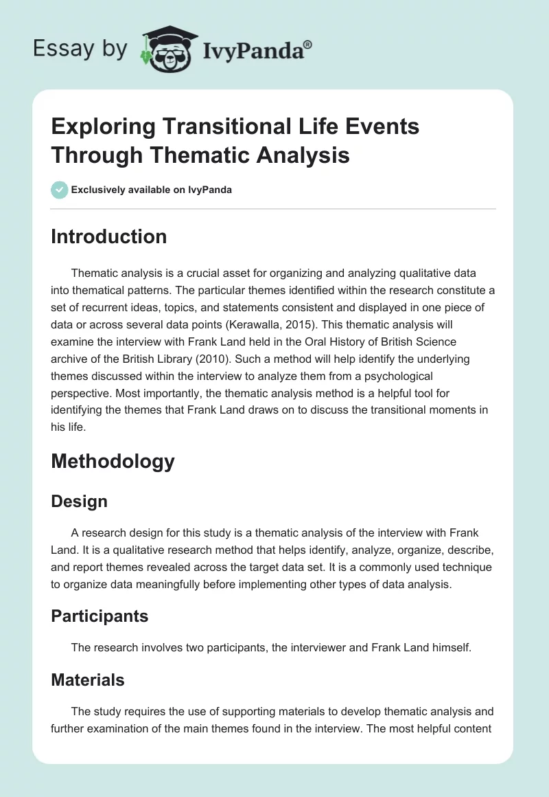 Exploring Transitional Life Events Through Thematic Analysis. Page 1