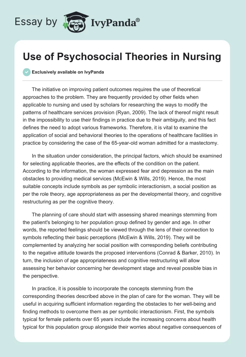 Use of Psychosocial Theories in Nursing. Page 1