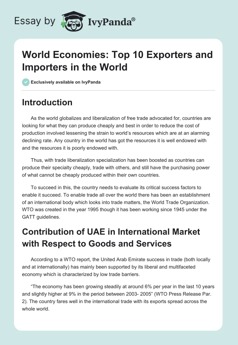 World Economies: Top 10 Exporters and Importers in the World. Page 1