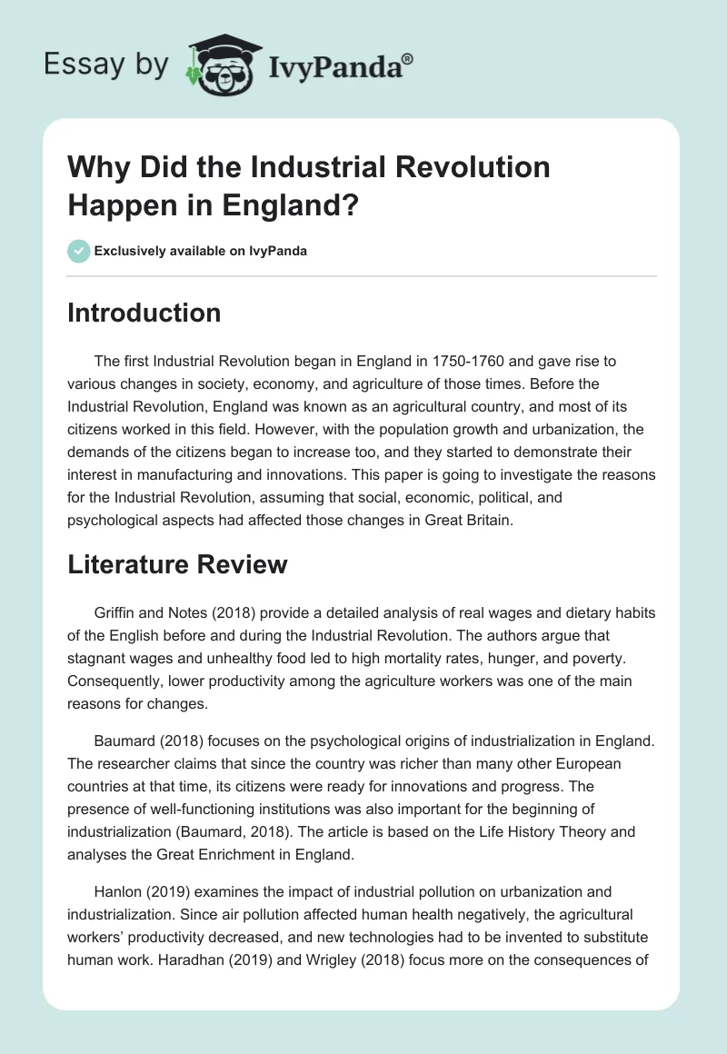 Why Did the Industrial Revolution Happen in England?. Page 1
