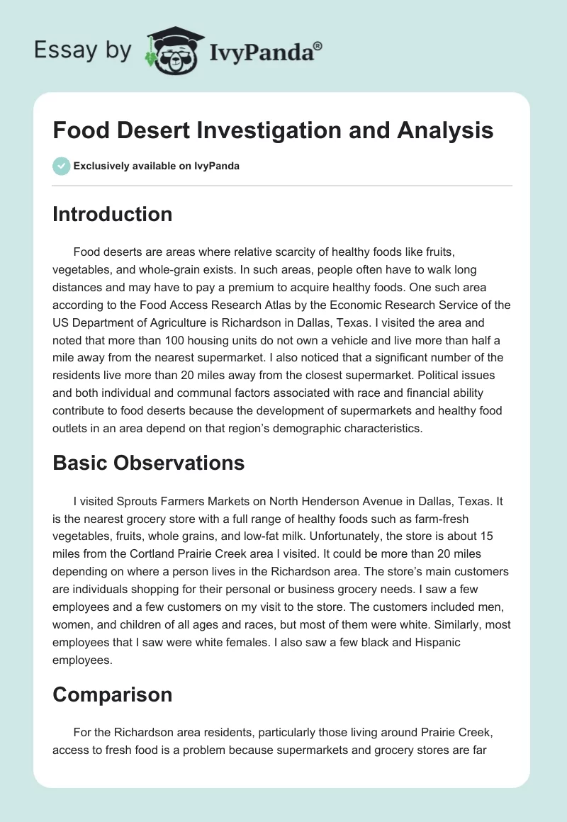 Food Desert Investigation and Analysis. Page 1