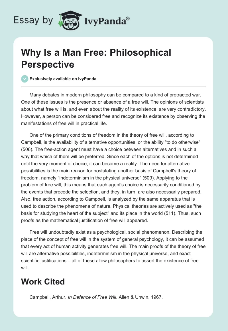 Why Is a Man Free: Philosophical Perspective. Page 1