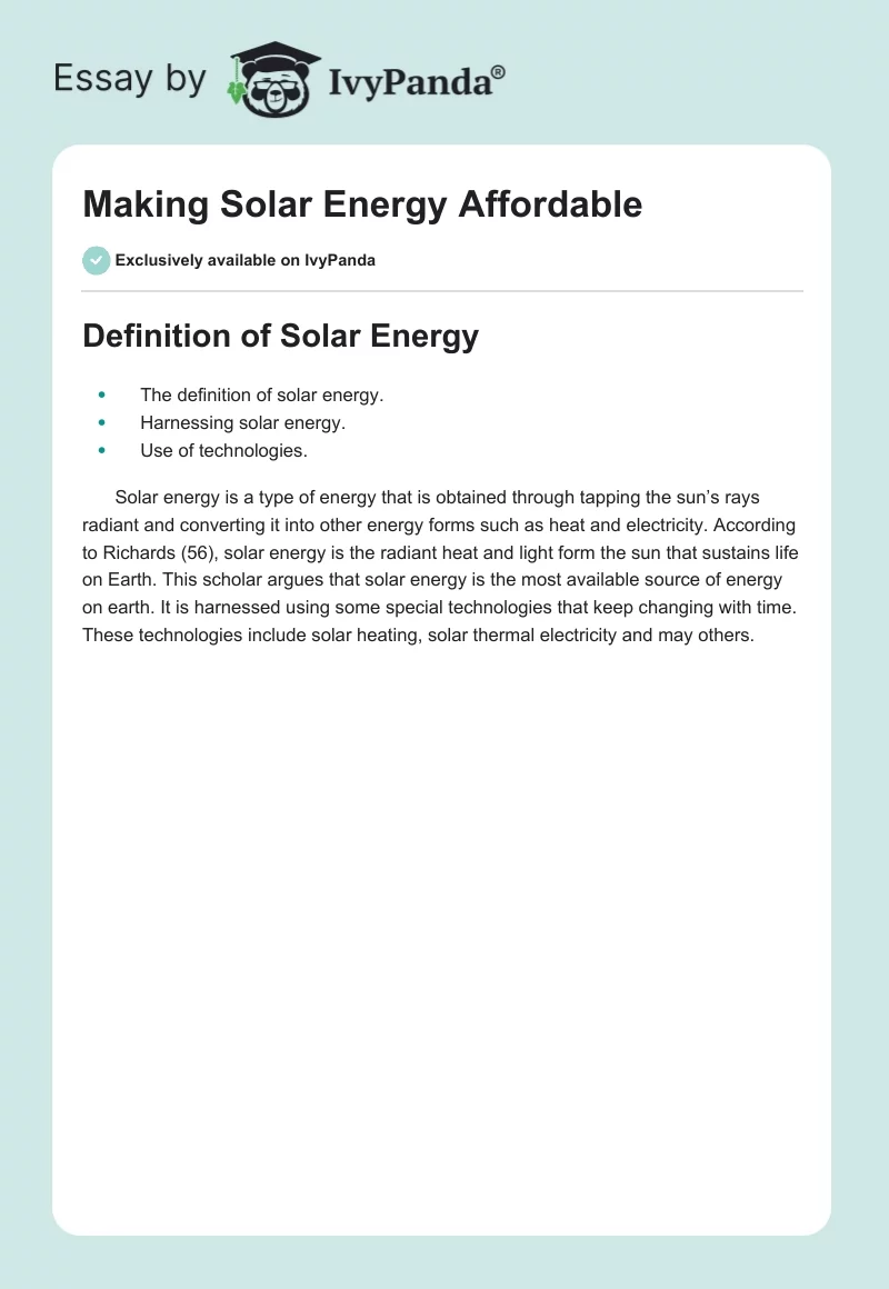 Making Solar Energy Affordable. Page 1