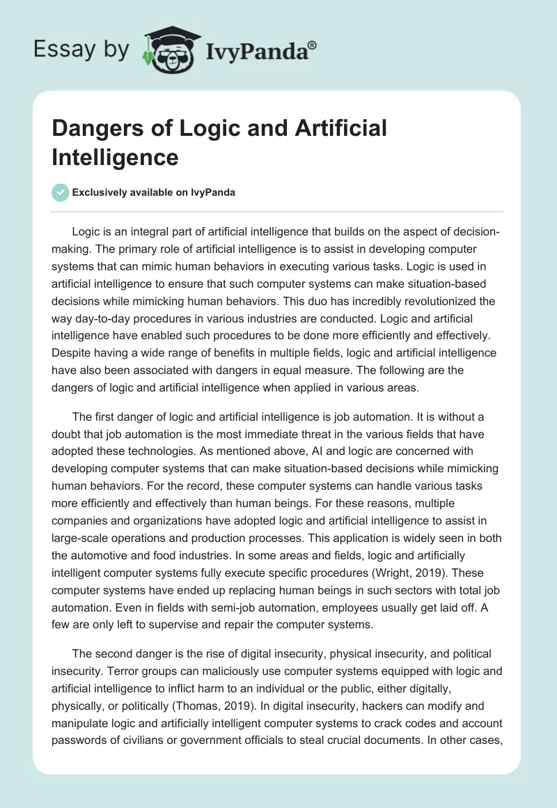 Dangers of Logic and Artificial Intelligence. Page 1