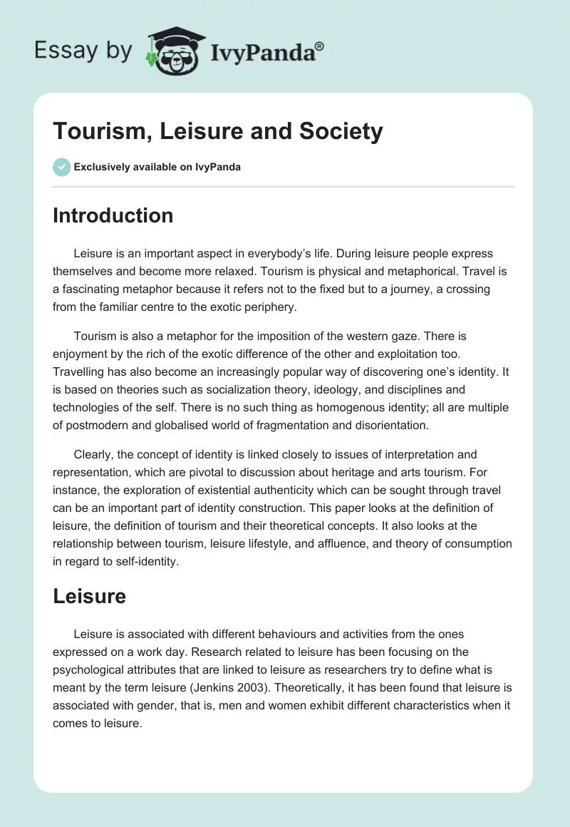 Tourism, Leisure and Society. Page 1