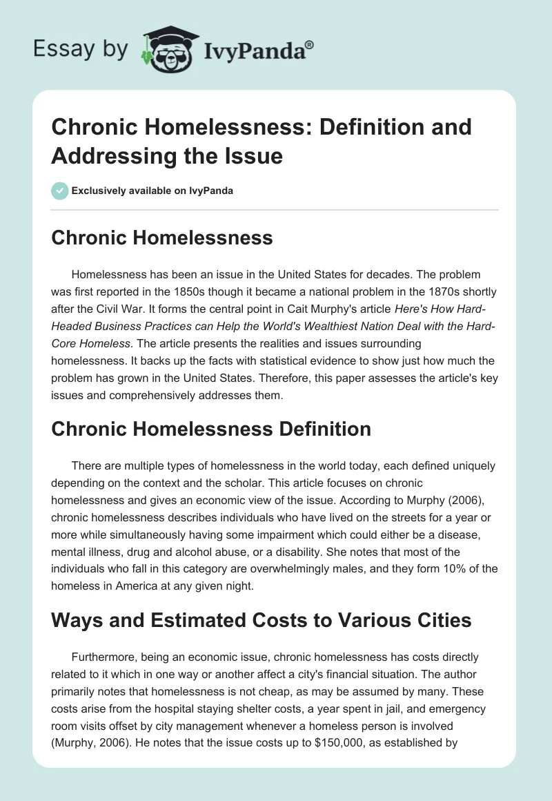 Chronic Homelessness: Definition and Addressing the Issue. Page 1