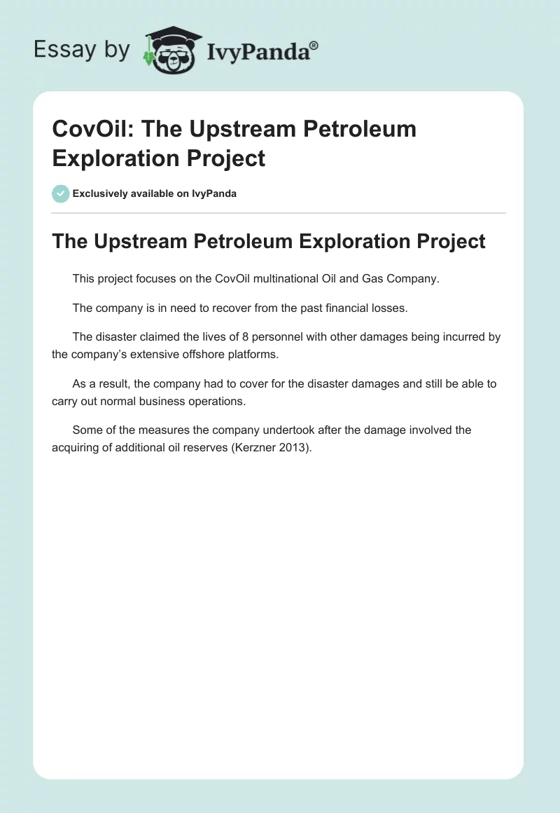 CovOil: The Upstream Petroleum Exploration Project. Page 1