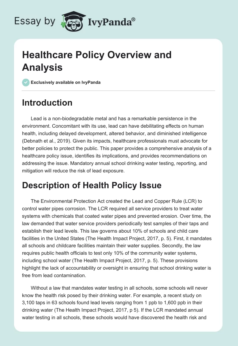 Healthcare Policy Overview and Analysis. Page 1