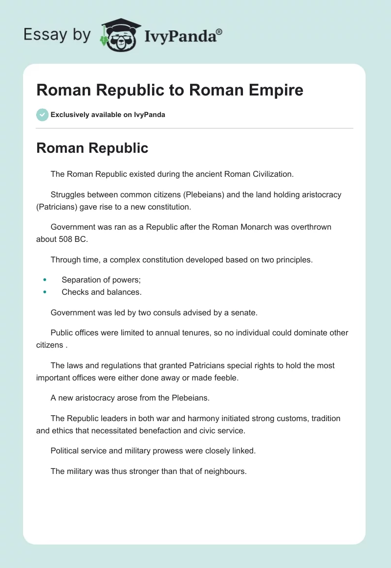 Roman Republic to Roman Empire. Page 1