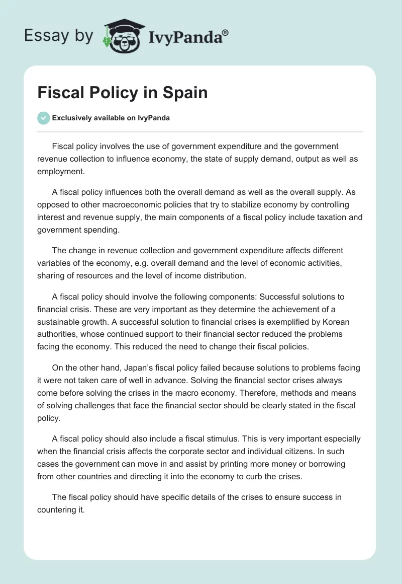 Fiscal Policy in Spain. Page 1