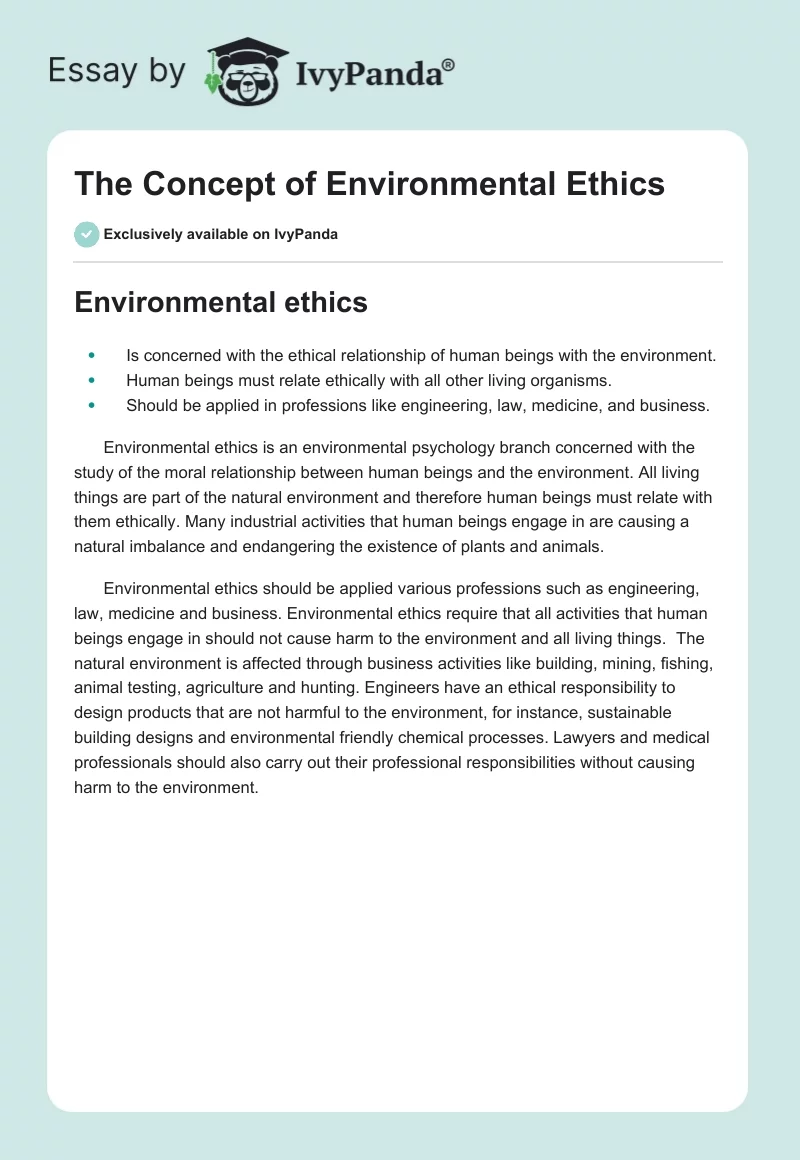 The Concept of Environmental Ethics. Page 1
