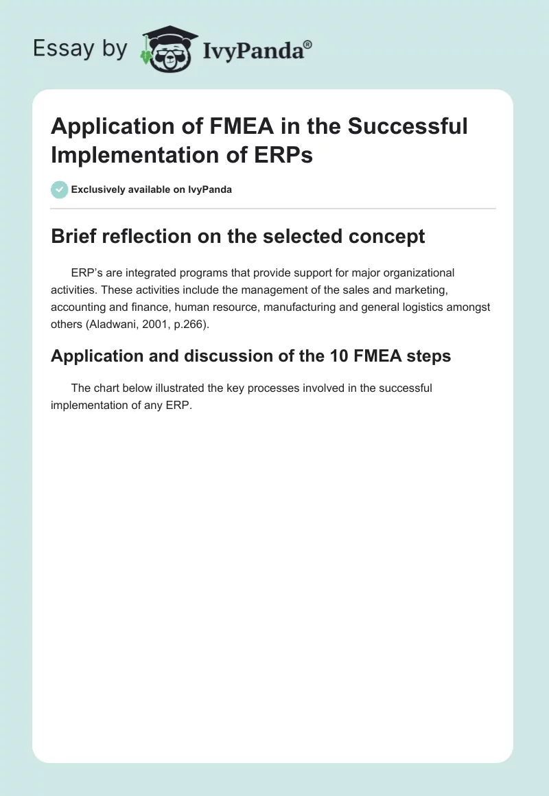 Application of FMEA in the Successful Implementation of ERPs. Page 1