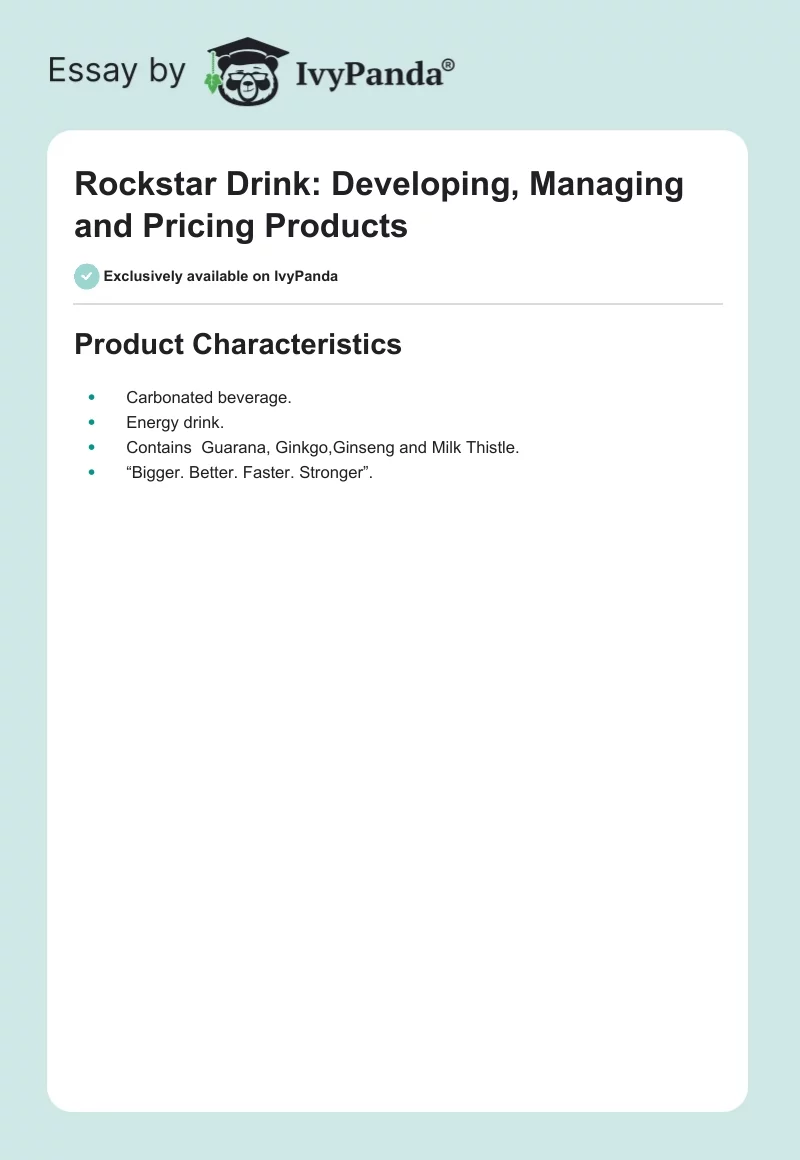 Rockstar Drink: Developing, Managing and Pricing Products. Page 1