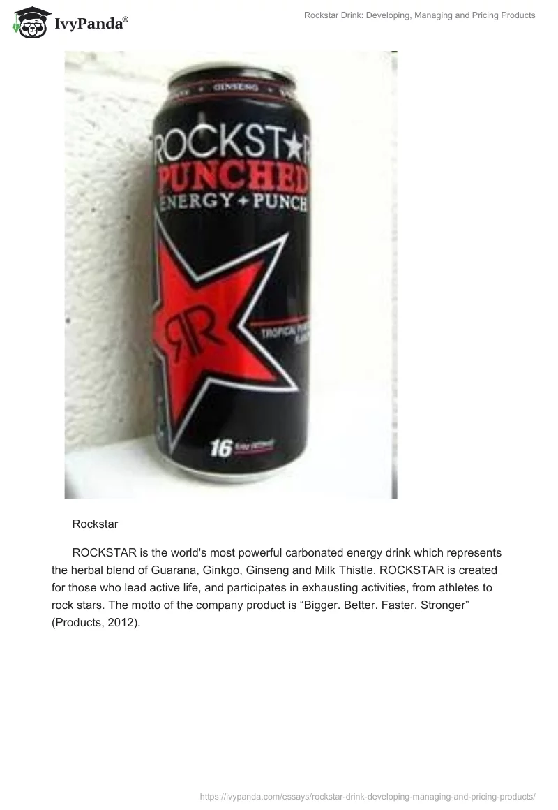 Rockstar Drink: Developing, Managing and Pricing Products. Page 2